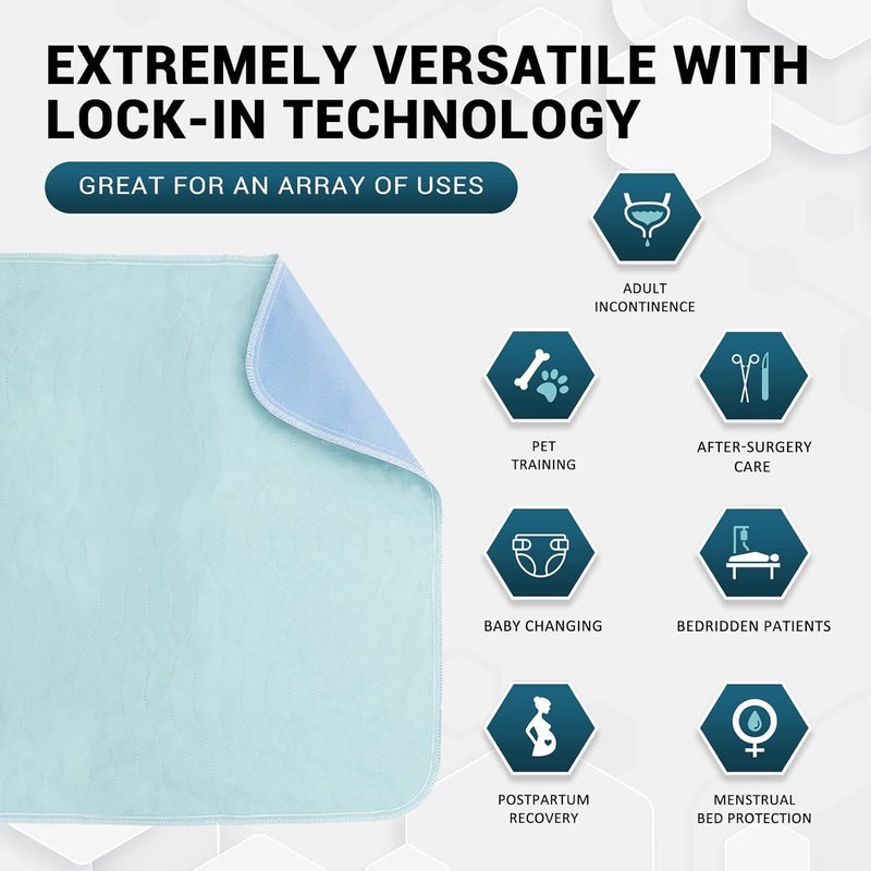 Medpride وسادات سرير قابلة للغسل وإعادة الاستخدام للبالغين المصابين بسلس البول 34 × 36 بوصة 4 عبوات عالية الامتصاص ومضادة للتسرب - Image 3